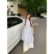 外出活動もおしゃれに 激安セール サマーリゾートコーデ ストライプシャツワンピ×裾広がりパンツ