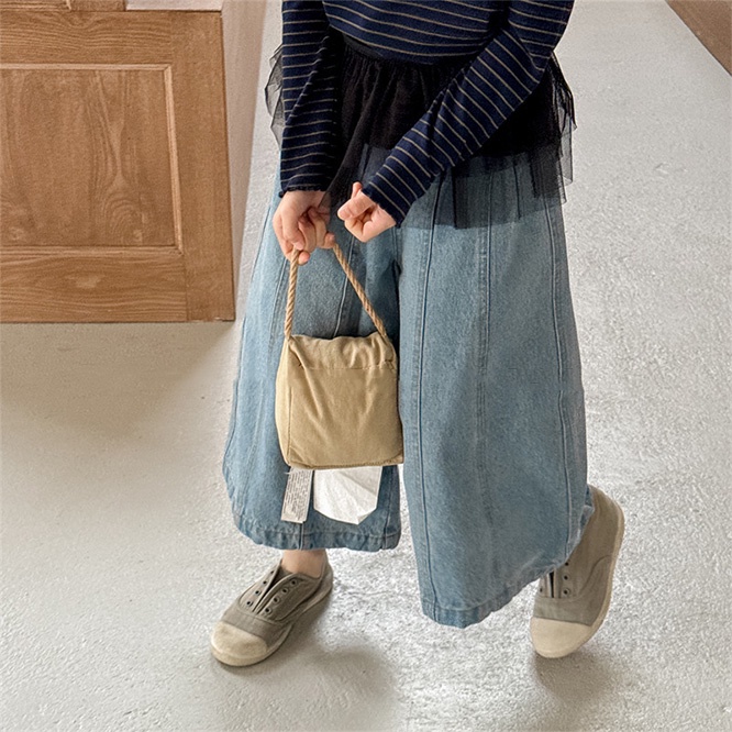 SHENJ☆2025年春新作 女の子用 デニムパンツ 韓国風 九分丈 ワイドパンツ 春コーデ