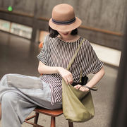【新作】春夏ラウンドネックシンプルストライプトップス