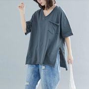 Tシャツトップス半袖Vネック ゆったり