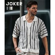 【2025年春の新作】ジャガードニット カジュアル 前開き 半袖シャツ／joker