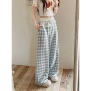 ボトムス ズボン パンツ ワイドパンツ　チェック柄 レースアップ