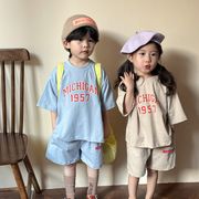 2025新作 キッズ綿100％半袖セットアップ 男女兼用 夏用 ゆったりカジュアルウェア