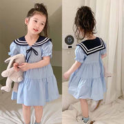 女の子用ワンピース・学院風・セーラーカラープリンセスドレス・中小児向け