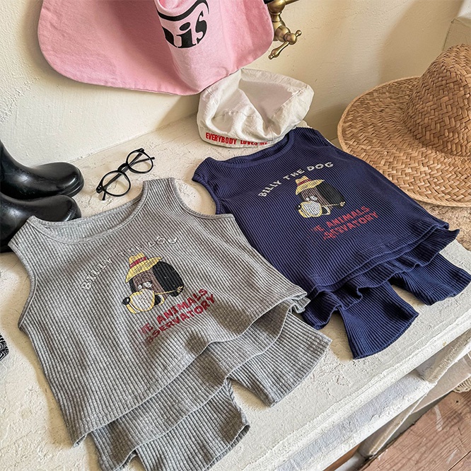 SHENJ☆2025韓国子ども服セットアップ・女の子用ノースリーブTシャツ＋スカートパンツ