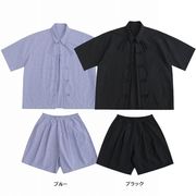 メンズ サマーセットアップ 半袖シャツ＆ショーツ 上下セット カジュアル ユニセックス★全2色