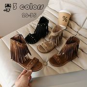 女の子 サンダル 2025夏新作 一文字ローマ風 フリンジ付き