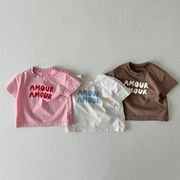 ベビー用半袖Tシャツ 夏服 男女兼用 薄手アルファベットプリント 綿トップス