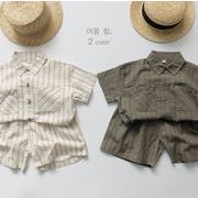 2025新作 韓国風子供服 男女兼用 トップス ストライプ  シャツ& ショートズボン  分けて販売  80cm-130cm