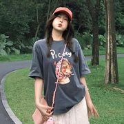 トップス カットソー Tシャツ 半袖 プリント クルーネック ラウンドネック レディース