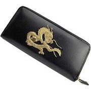 RED　CROW　牛革カウハイド　22K金箔　皇帝龍浮き押し加工　ラウンドウォレット　TK-003-03　黒