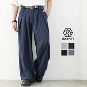 【2025年夏の新作】ストライプ ダブルタック バギー ワイド スラックス パンツ／MinoriTY