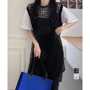 【日本倉庫即納】 透かし編みロングベストサイドスリット夏服