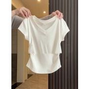 トップス カットソー Tシャツ 半袖 Vネック 細身 スリム タイト