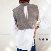 □　期間限定特価　□メランジ　バックスリット　ニット　ベスト(32814)
