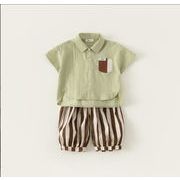 2025夏新作  子供服    男の子用シンプルな無地のトップスセット