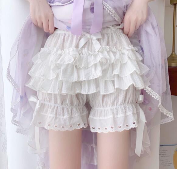 ロリータファッション  ショーツ パンツ Aライン フリル レース ハイウェスト ガールズ