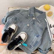 2025秋新規※子供用 デニムジャケット 配色ライン入り ヴィンテージ風