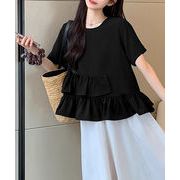 【日本倉庫即納】 アシンメトリーフリルtシャツ 異素材夏服