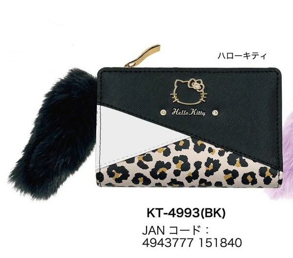 サンリオ　LF深札入れ　財布　ヒョウ柄スリーレザー　ハローキティ　BK
