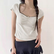 ドット柄Tシャツ　レディース　INS　韓国ファッション