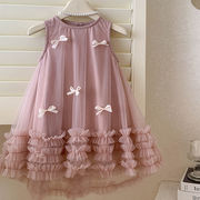 2025秋※女児 ノースリーブ 蝶結び チュールスカート 甘美ワンピース
