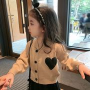 [80-140cm] 春秋女の子用ニットカーディガン｜おしゃれな韓国風・ハート柄・トレンドキッズセーター