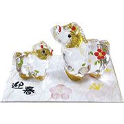 ★開運招福の干支★　縁起の良い置物【午　金彩硝子親子飾り・中小】