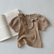 ins 夏新作　ベビー服　女の子　フリルカラー　半袖Tシャツ　トップス　可愛い　柔らかい　リブ　子供服