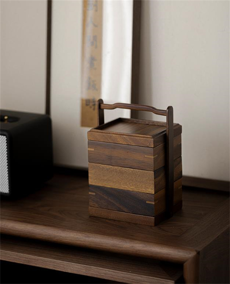 満足度99％ 激安セール クルミの木 手提げ収納ボックス 3段構造 お茶道具・お菓子用 屋外持ち運び用