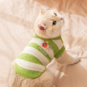 猫服、花柄ストライプフェイクミンク暖かいセーターベスト、秋冬厚手ブルー猫子猫服、ペット服
