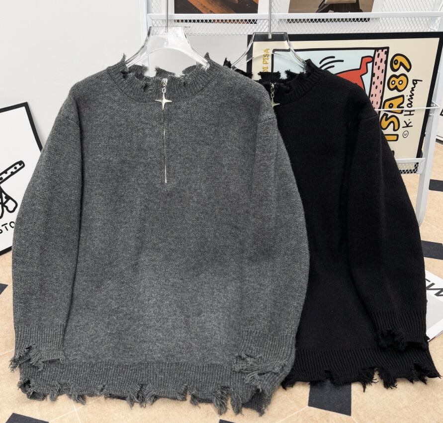 トップス セーター ニット  ダメージ加工 カーディガン ファブリック メンズ