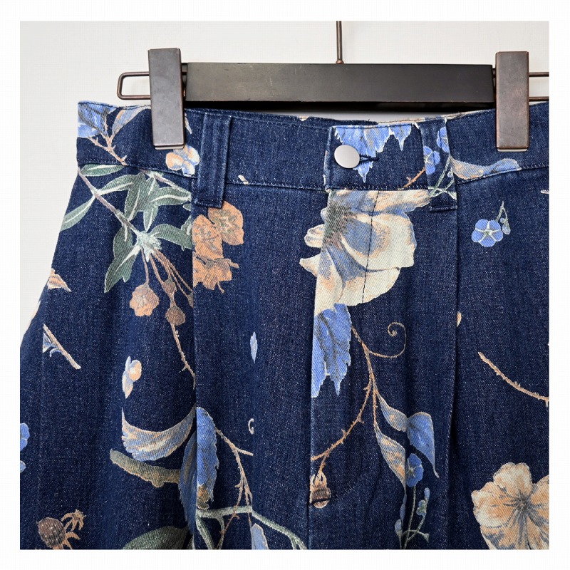 試着のみ】FETICO デニム パンツ ジーンズ 花柄 ジャガード