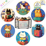 猫柄 コースター ねこ 下敷き カップパッド ネコ インテリア  断熱マット 雑貨 セラミックス 可愛い