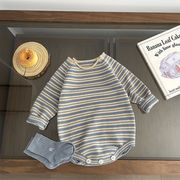 2025秋※tlqf☆ベビーニットロンパースストライプ外出着セーター風カバーオール