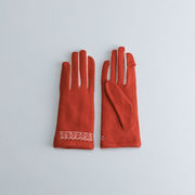 【WOMEN】リンゴ柄レース刺繍ジャージグローブ / タッチパネル対応