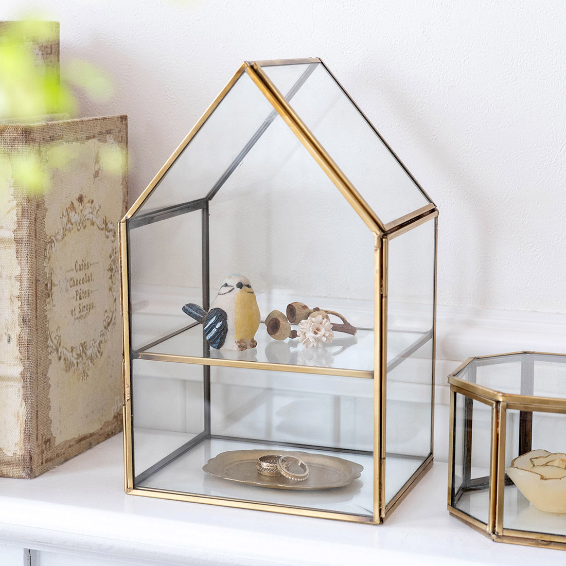 モロッカン ガラス2段コレクションBOX ホーム[小物入れディスプレイラックショーケース25AW]