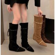ブーツ シューズ  ロングブーツ  尖り フェイクレザー お出かけ