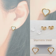 金属アレルギー対応 124. ピアス（ハート）シェル 約10mm /8*7mm 1ペア ゴールド ステンレス（SUS304）