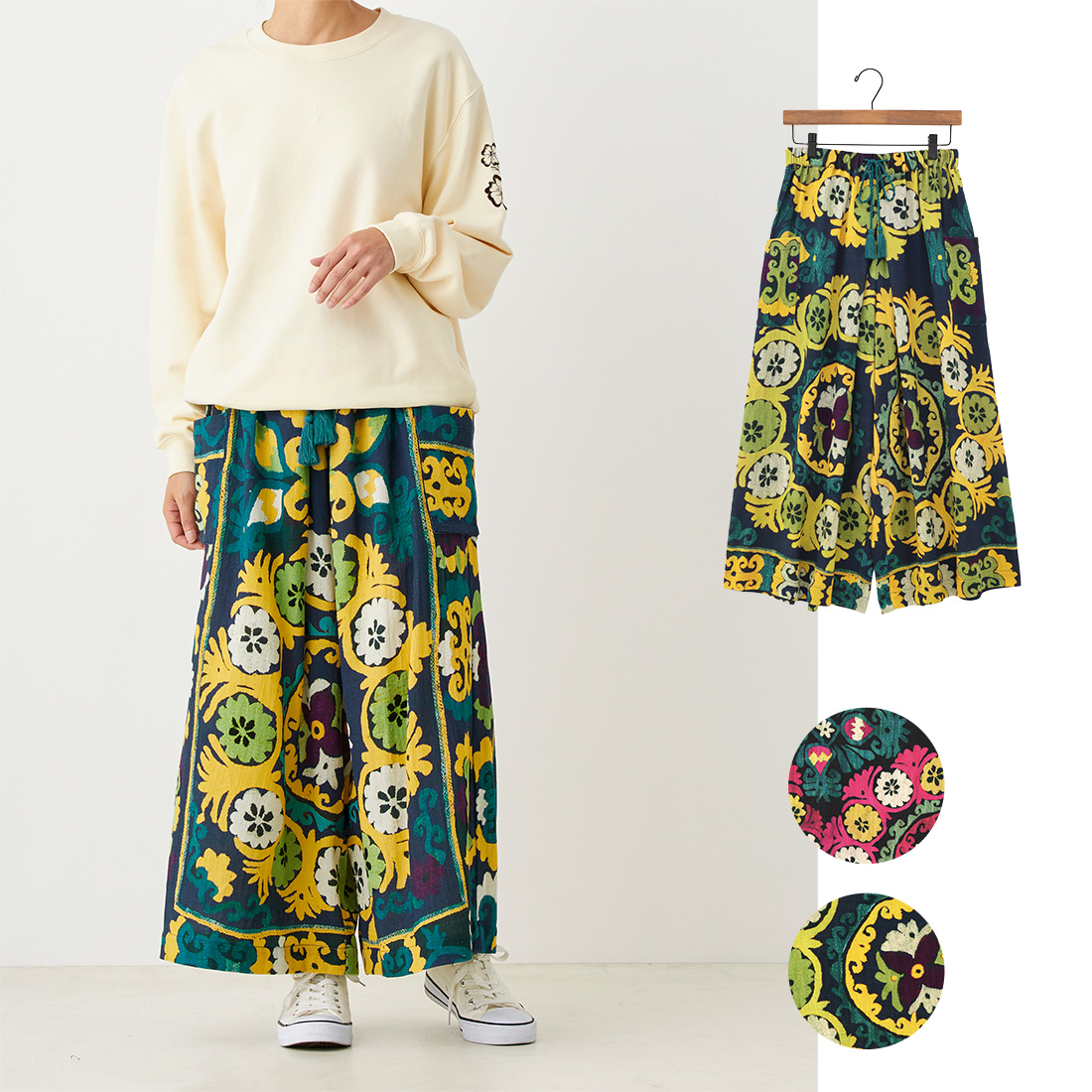【Shanti Shanti】パンツ スザニプリント[レディースゆったり花柄フラワーアジアン秋冬25AW]