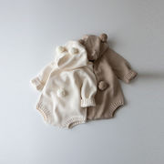 全2色[66-90cm] キッズ ニットロンパース 長袖 INS風 韓国デザイン カバーオール オールインワン 子供