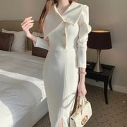 2025年INS 秋新作 　韓国風    気質    chic 韓国ファッション   ロングワンピース