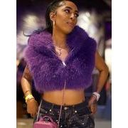 秋冬トップス　ベスト　フード付き　フェイクファー　ショートアウター　欧米風