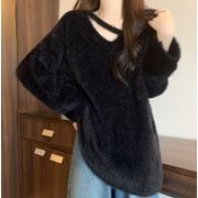 トップス ニット セーター ファブリック Ｖネック  秋冬