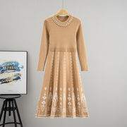 初回送料無料　ウエストシェイプ長袖ニットセーターワンピース　レディースファッション人気トレンド