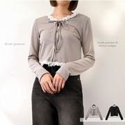 【2025新作】針抜きリブ　フリルレース　カーディガン(32964)