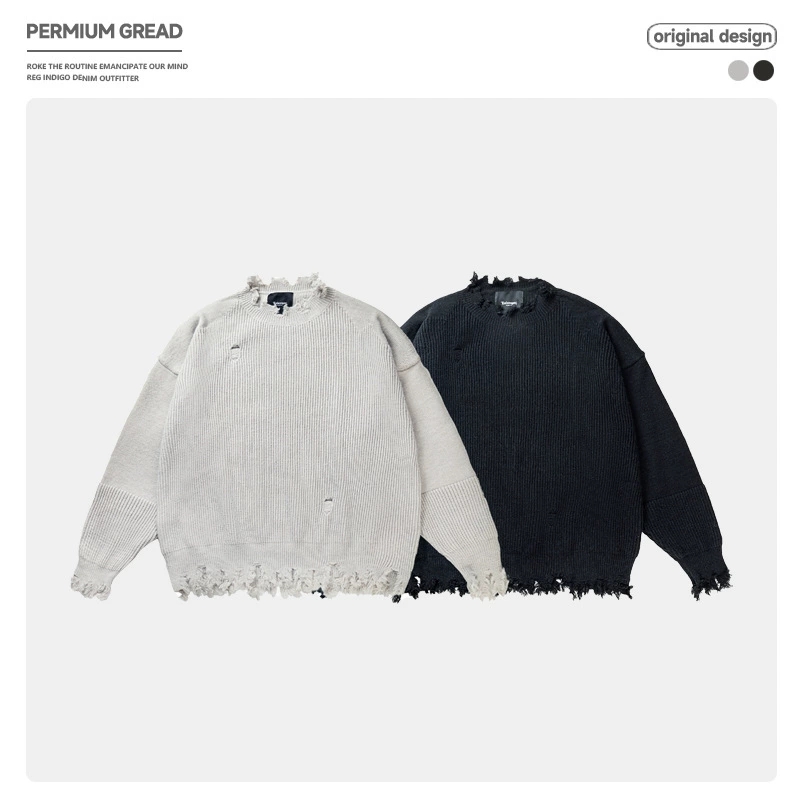 メンズ ダメージ加工 長袖 ニット・セーター 男女兼用 ストリート系 トップス 秋冬 2025新作★全2色