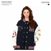 メンズ 刺繍入り スタジャン 男女兼用 ストリート系  PU袖 ジャケット 秋冬 2025新作★全2色