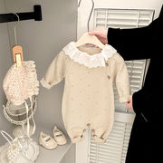 2025秋冬※LL☆ベビー ニット刺繍ロンパース 女の子長袖カバーオール