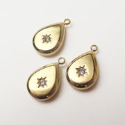 ステンレス 【SUS304】 チャーム 涙型 ドロップ 星形 ストーン ゴールド 約16×10×4mm 金属アレルギー対応